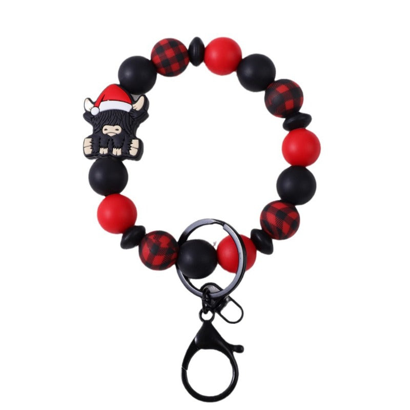 Wholesale Christmas Black Yak Red and Black Plaid Beaded Keychain ACC-KC-JiuYa017