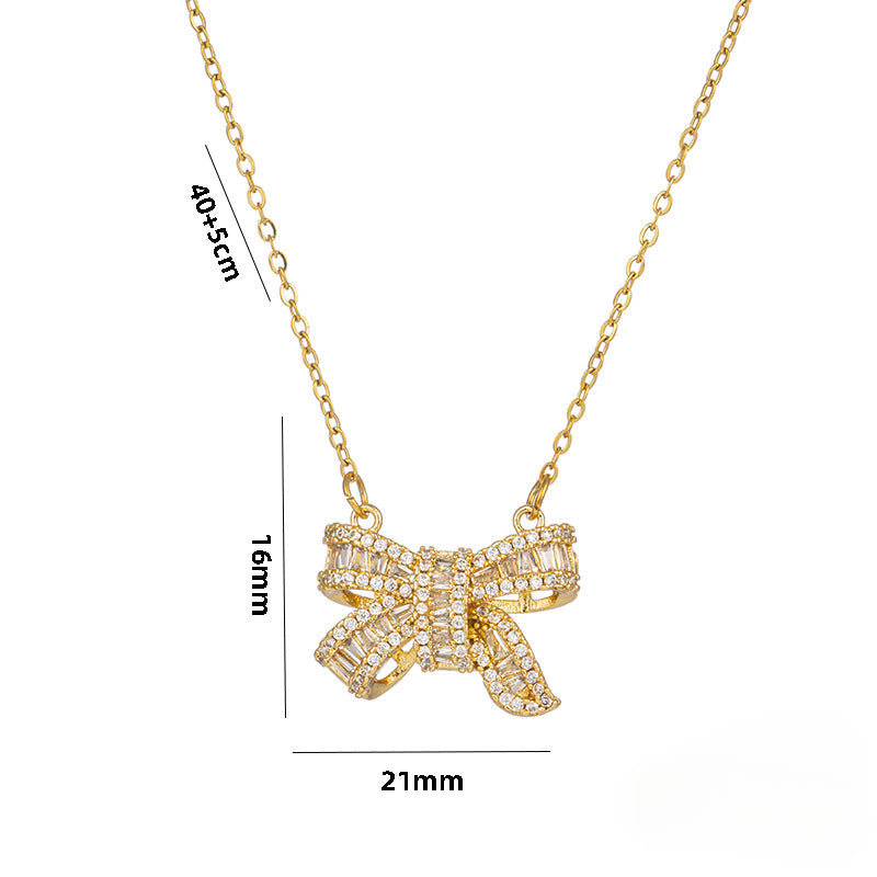 Wholesale Titanium Steel Crystal Bow Necklace ACC-NE-KuCai006