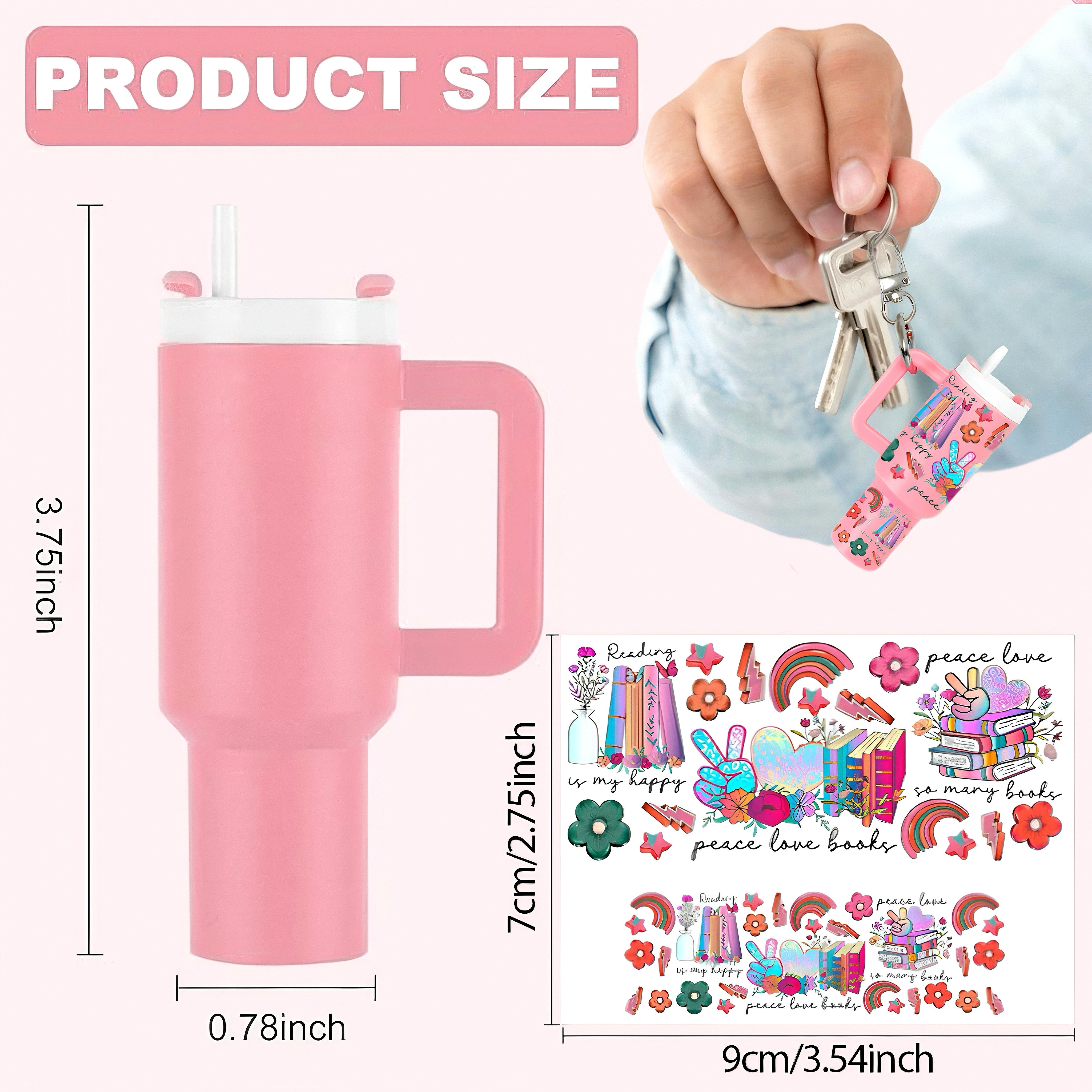 7pcs UV DTF Mini Tumbler Cup Keychain Wraps Lip Balm Holder, Flower Summer UV DTF Wraps Rub on Transfer Stickers for Women Cup Keychains Accessories, Cute Charms for Handbags and Backpack DIY Gift Cup Sticker Gift
