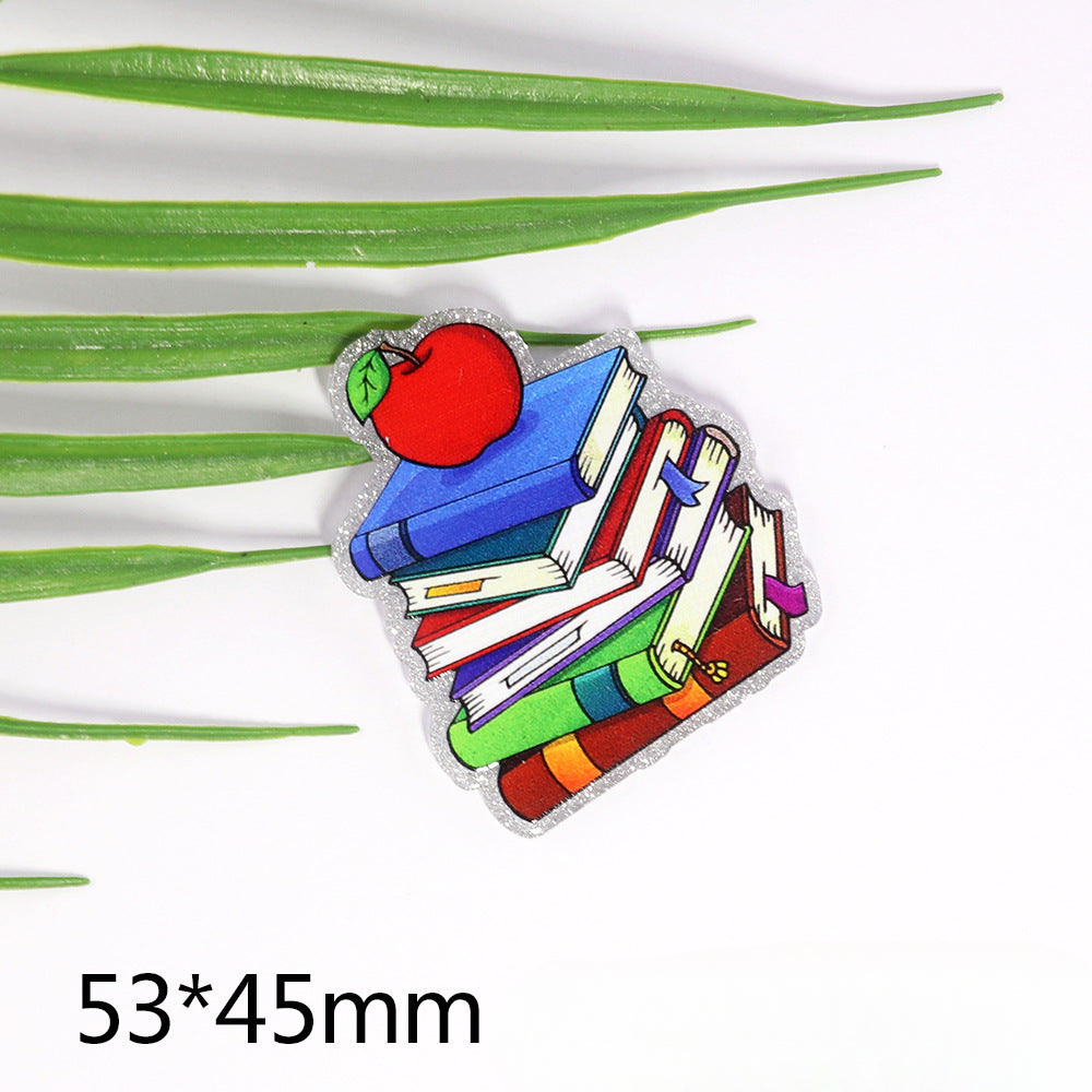 Wholesale 10pcs DIY Flatback Teacher Book Acrylic Flatback Badge Scroll Retractable Keychain DIY Accessories ACC-FK-OuYe002