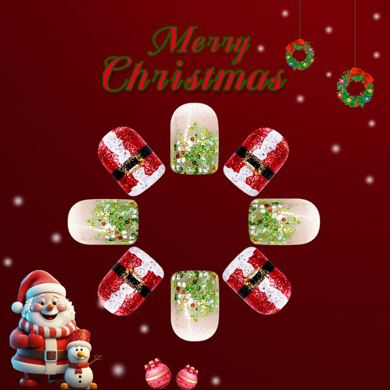 Wholesale 24 Pieces/box Christmas Red and Green Glitter Nails Kits Nail Stickers ACC-NS-GuaiXL128