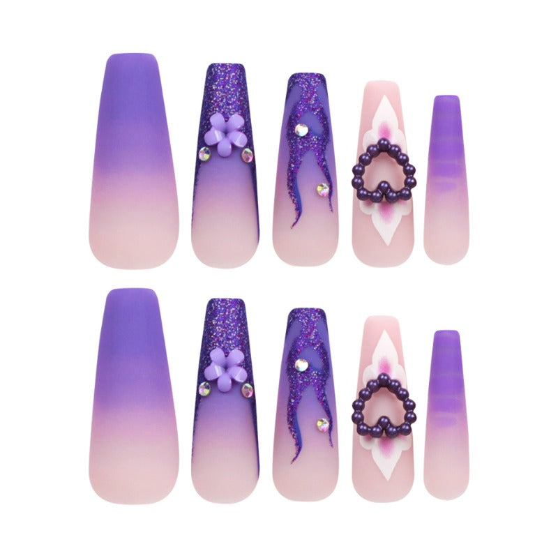 Wholesale 24 Pieces/box Purple Flowers Nails Kits Nail Stickers ACC-NS-LeFan193