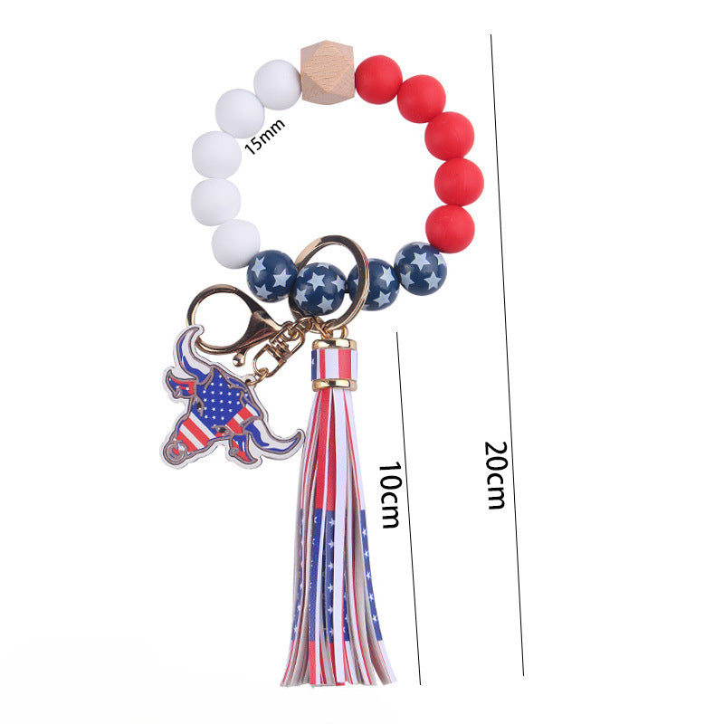 Wholesale Independence Day Silicone Beaded Tassel Wrist Keychain ACC-KC-GuangTian053