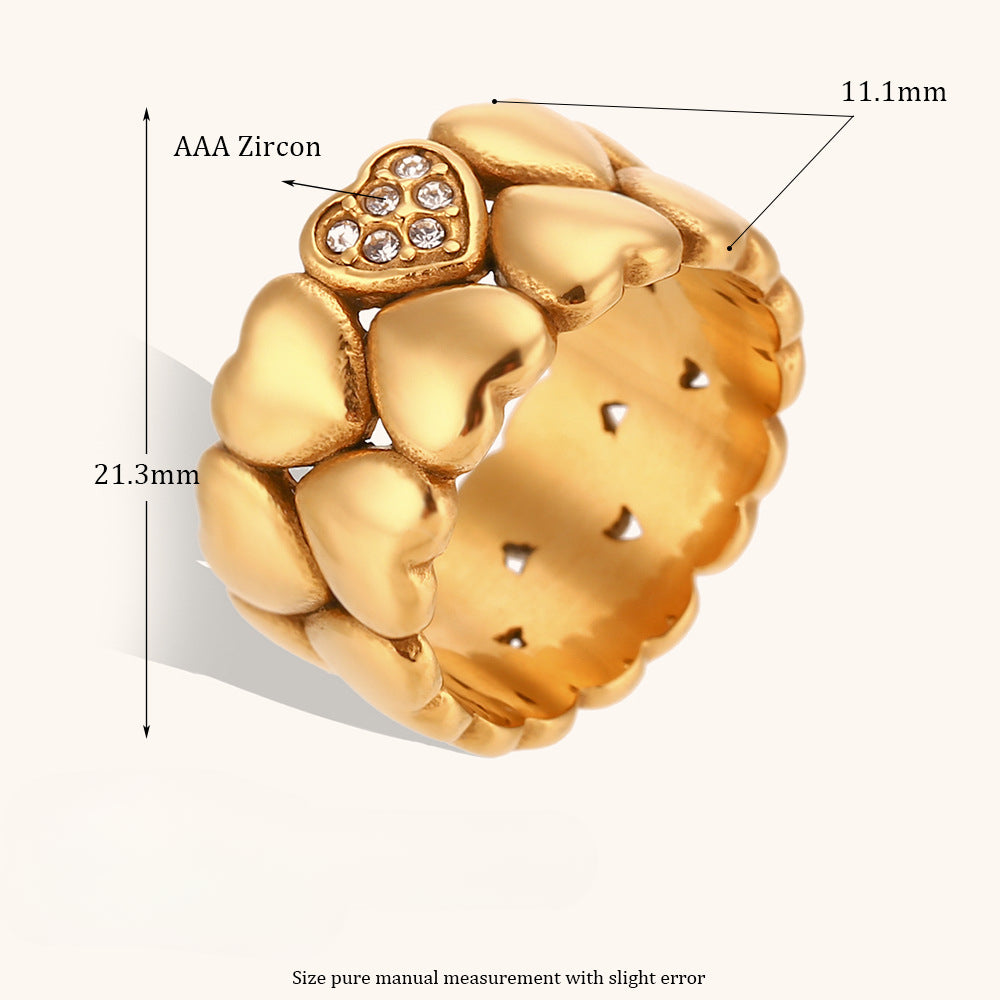 Wholesale Ring Jewelry Stainless Steel Gold Plated Double Layer Peach Heart Ring ACC-RS-DingRan003