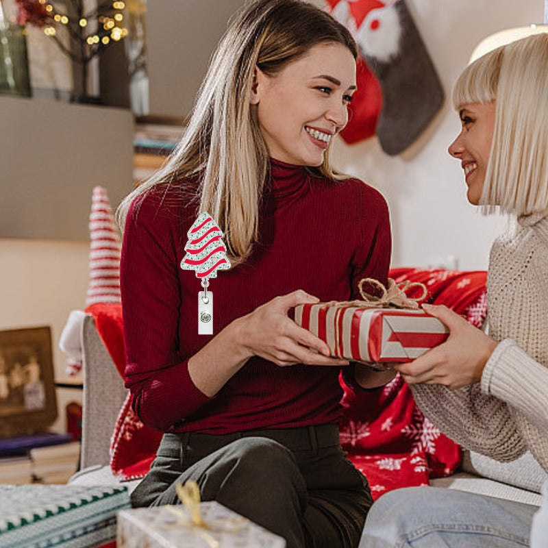Wholesale Christmas Acrylic Snowman Snowflake Retractable Rotating Badge Keychain ACC-KC-QiDing016
