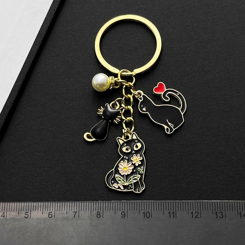 Wholesale Cartoon Oil Drop Pearl Love Black Cat Keychain ACC-KC-Luneng003