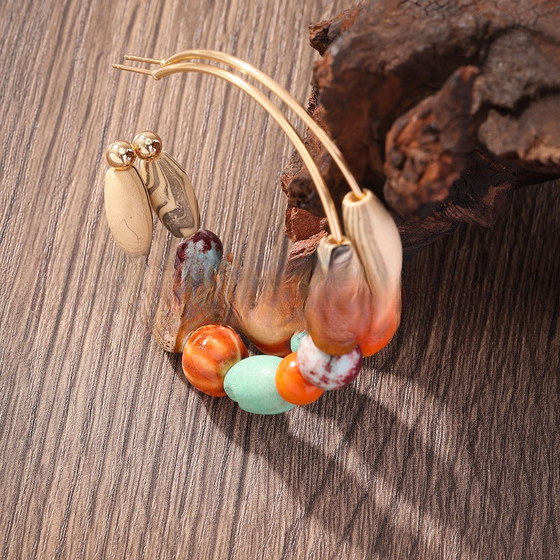 Wholesale Ethnic Style Wooden Beads Bohemian Ceramic Large Earrings ACC-ES-JunJie015