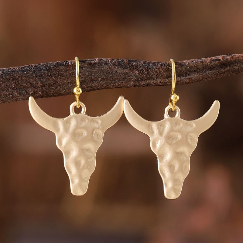 Wholesale Western Cowboy Concave and convex Bull Head Pendant Earrings ACC-ES-zhiyu002