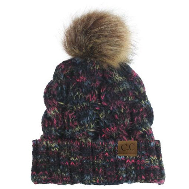 Wholesale Colorful Twisted Pom Pom Knitted Hat ACC-HT-Xiongk002