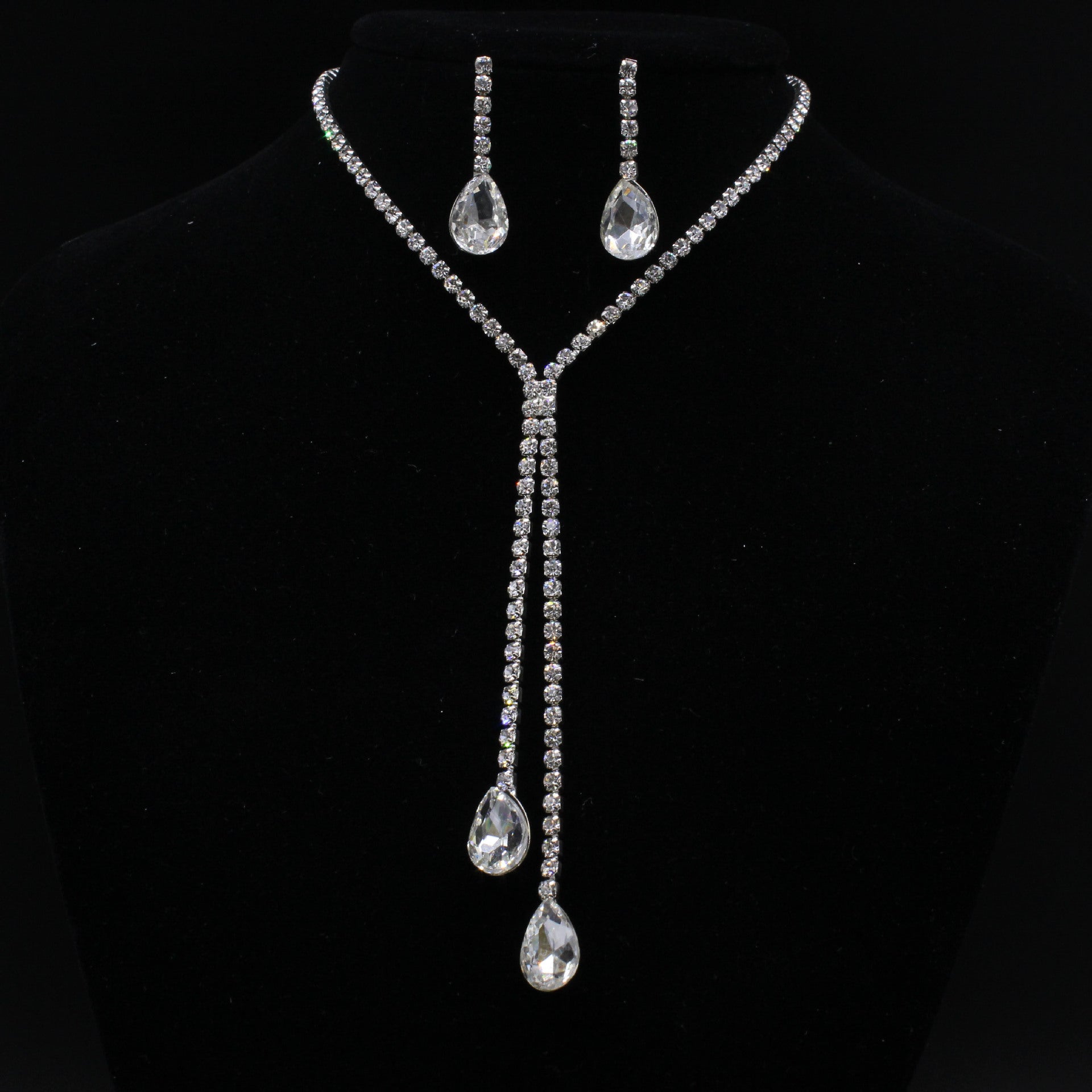 Wholesale Diamond-in Water Drop Bridal Necklace Earring Set