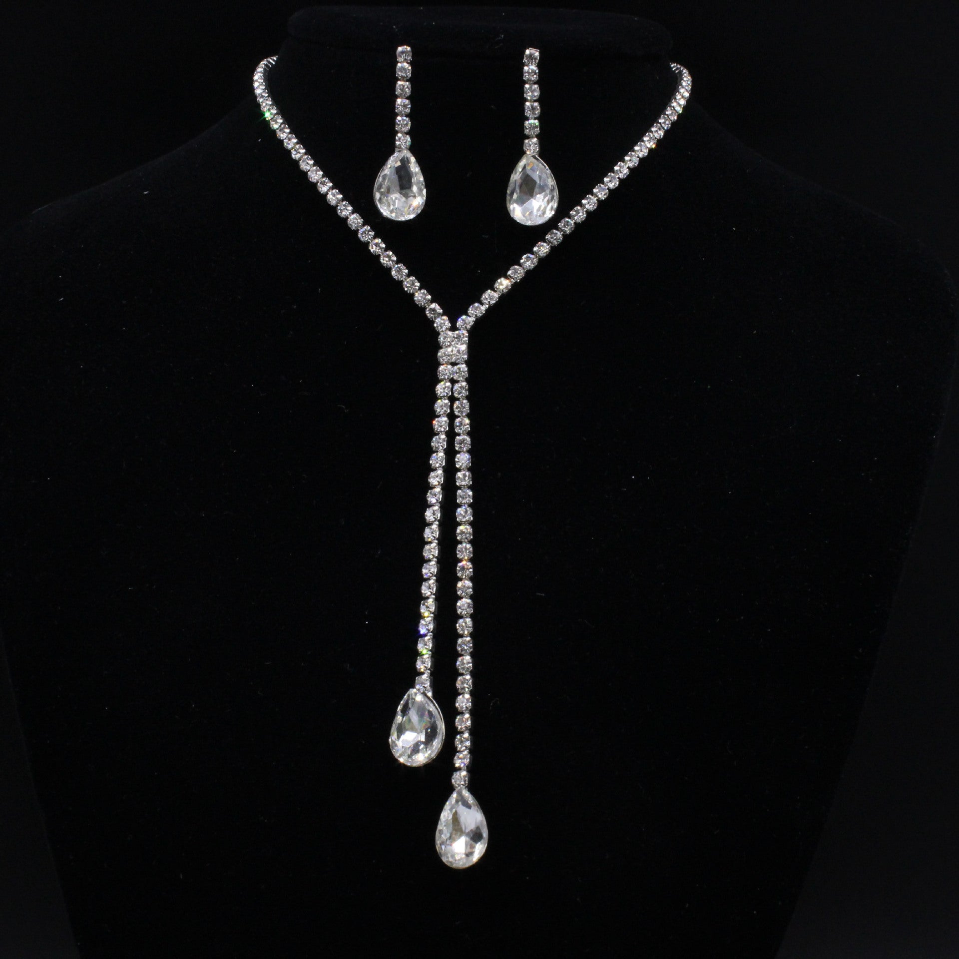 Wholesale Diamond-in Water Drop Bridal Necklace Earring Set