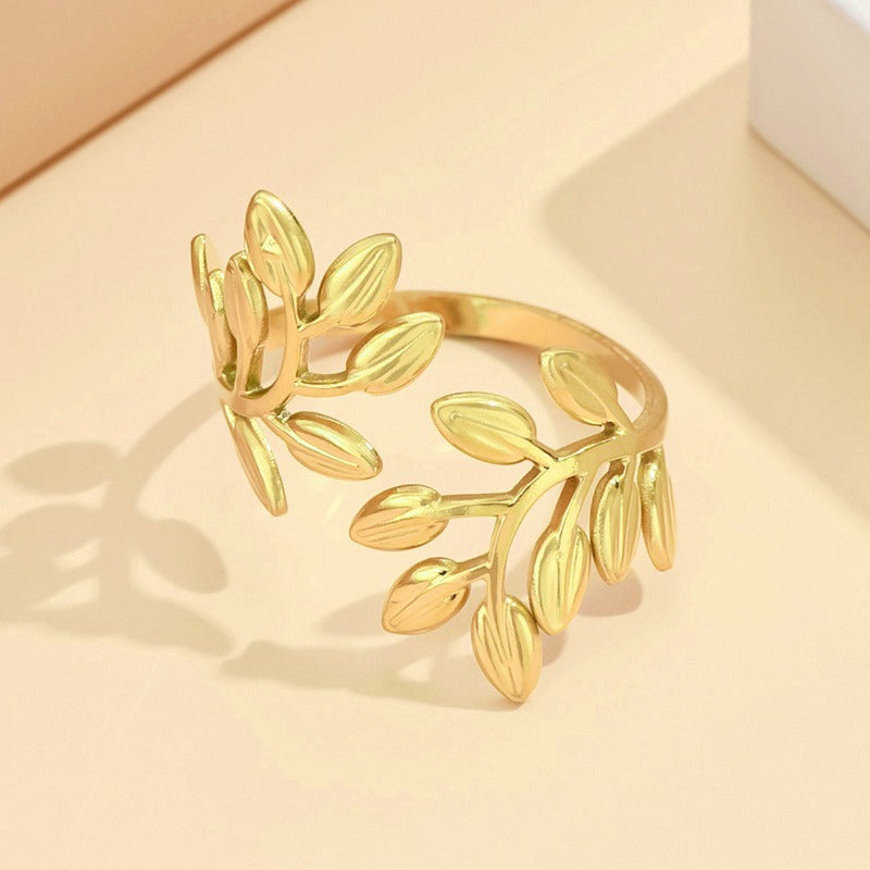 Wholesale Gold Plated Leaf Adjustable Stainless Steel Rings ACC-RS-MiYi001