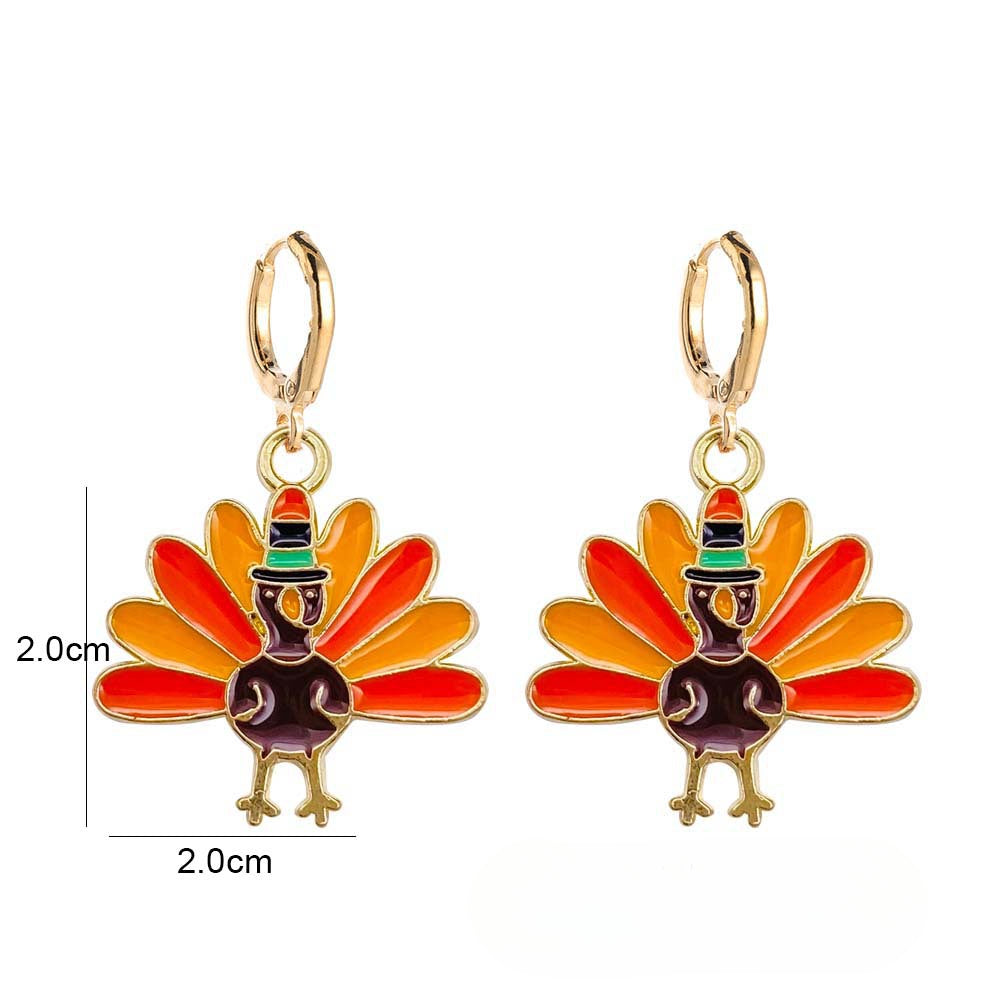 Wholesale Thanksgiving Turkey Truck Pumpkin Maple Leaf Alloy Oil Drop Earrings ACC-ES-ChenY049