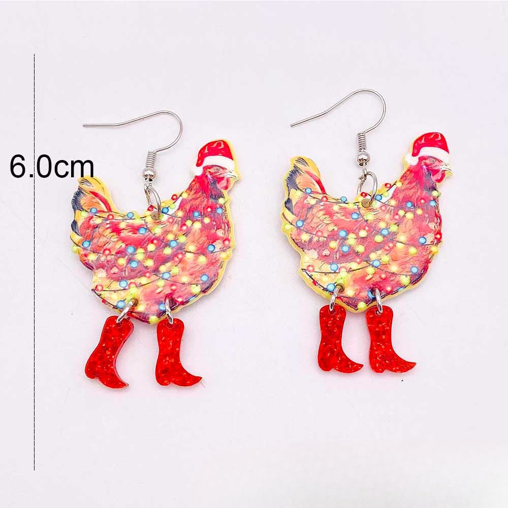 Wholesale Christmas Santa Hat Rooster Lights Acrylic Double-sided Printed Earrings ACC-ES-ChenY054