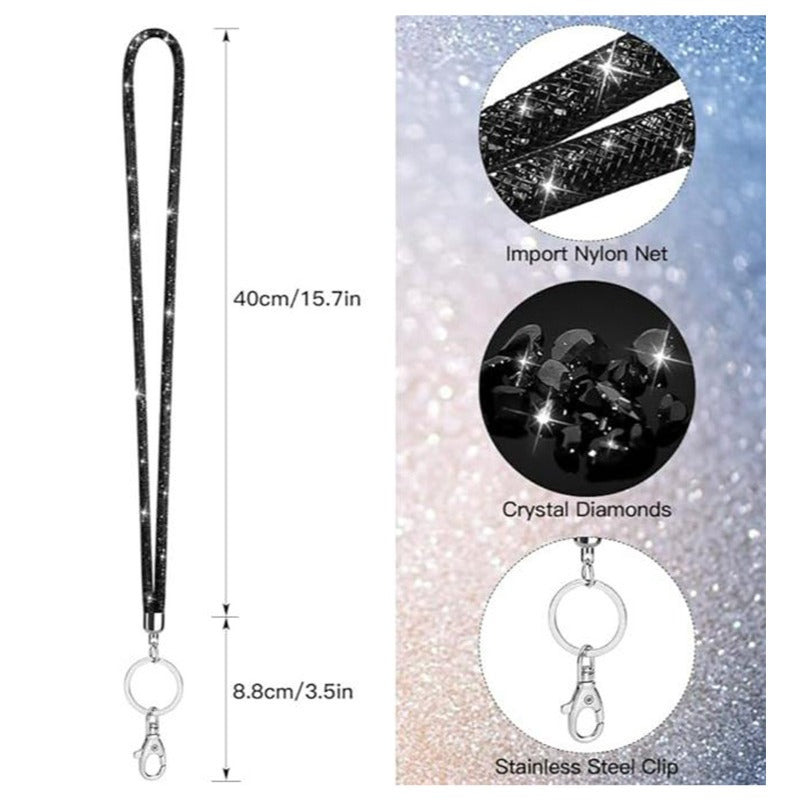 Wholesale Fishnet Rhinestone Lanyard Crystal Card Holder Lobster Keychain ACC-KC-LingYu001