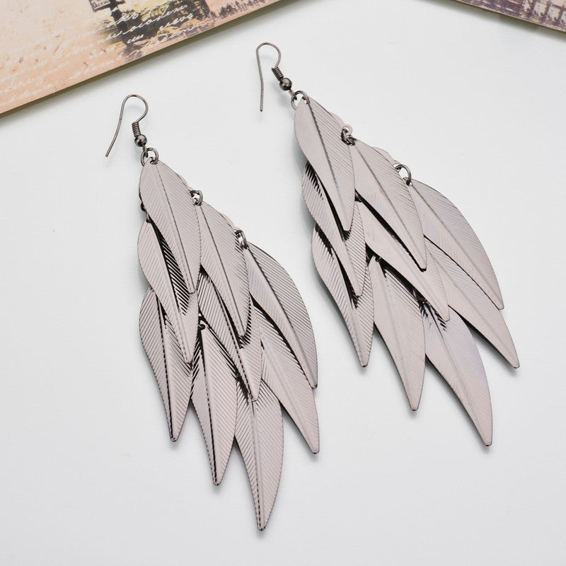 Wholesale Vintage Multi-layered Willow Leaf Tassel Frosted Earrings ACC-ES-Linlu001