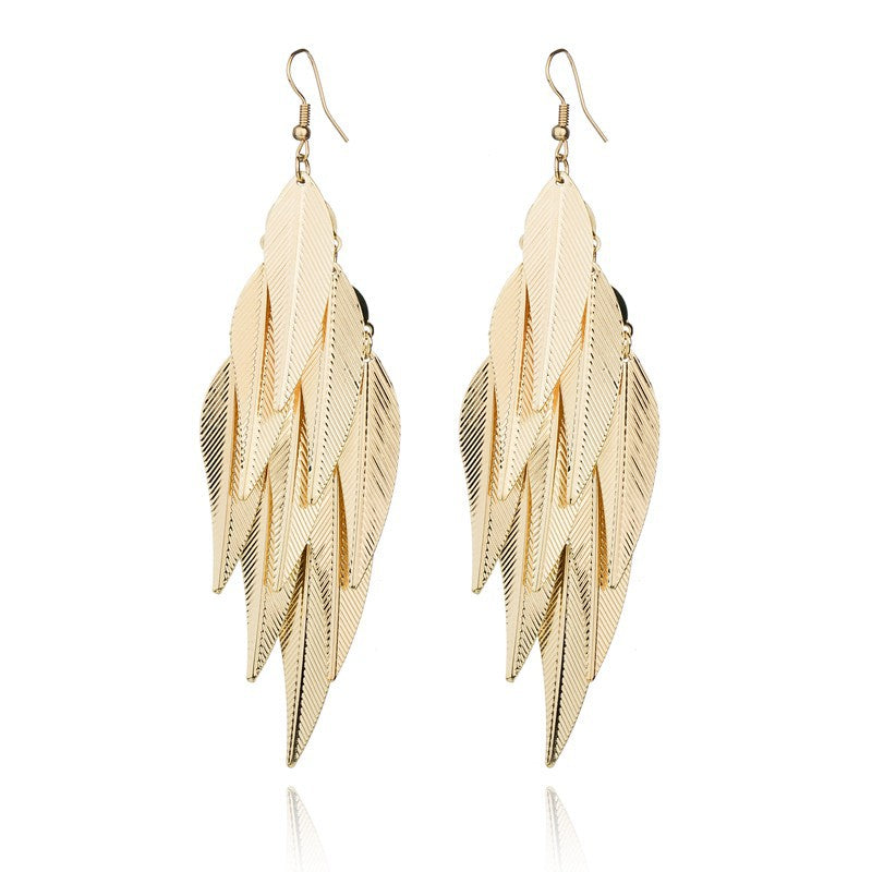 Wholesale Vintage Multi-layered Willow Leaf Tassel Frosted Earrings ACC-ES-Linlu001