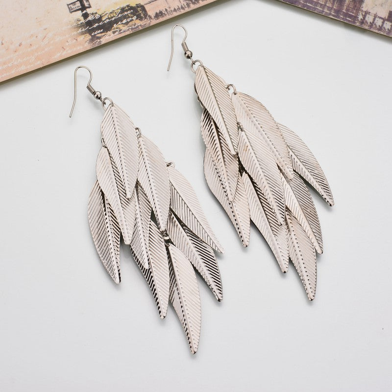 Wholesale Vintage Multi-layered Willow Leaf Tassel Frosted Earrings ACC-ES-Linlu001