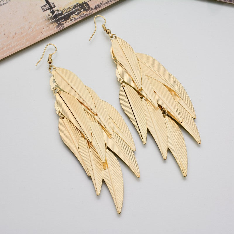 Wholesale Vintage Multi-layered Willow Leaf Tassel Frosted Earrings ACC-ES-Linlu001