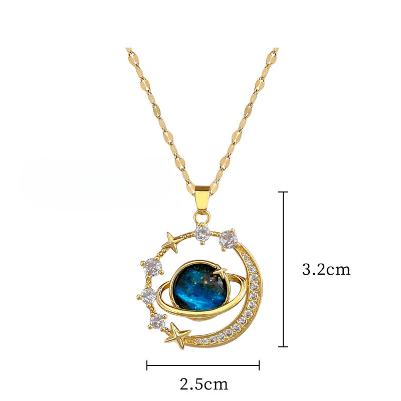 Wholesale Titanium Steel Starry Sky Planet Full Diamond Necklace Clavicle Chain Choker Necklace ACC-NE-LiGe006