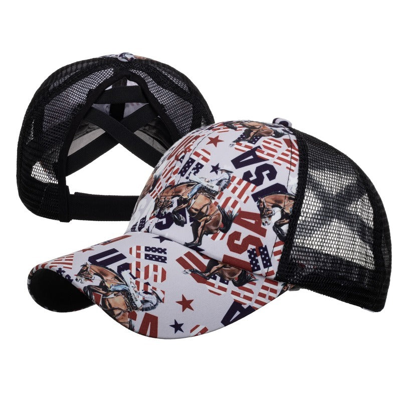 Wholesale Western Style Aztec Cow Print Leopard Mesh Cap Ponytail Cap Baseball Cap Hat ACC-HT-RongZhao005