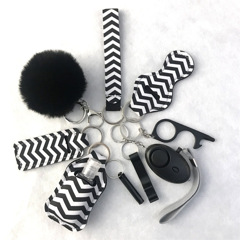 Wholesale Leopard Print Cow Print Lipstick Cover Door Opener Bottle Opener Hair Ball Wrist Keychain 10-piece Set ACC-KC-LF001