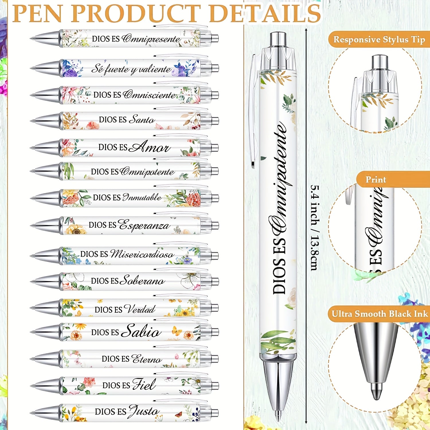 15pcs Spanish Christian Pens Regalos Cristianos En Español Bible Verse Ballpoint Pens with Inspirational Quote Spanish Christian Gifts for Religious Church Office