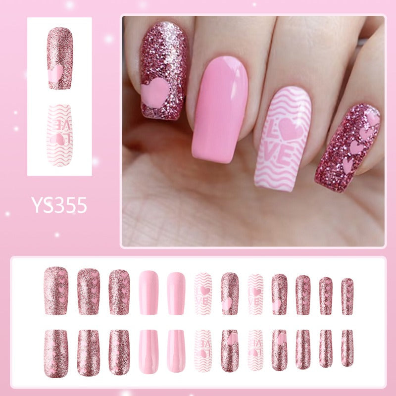 Wholesale 24 Pieces/box Valentine's Day Glitter Heart Nails Kits Nail Stickers ACC-NS-MiKe023