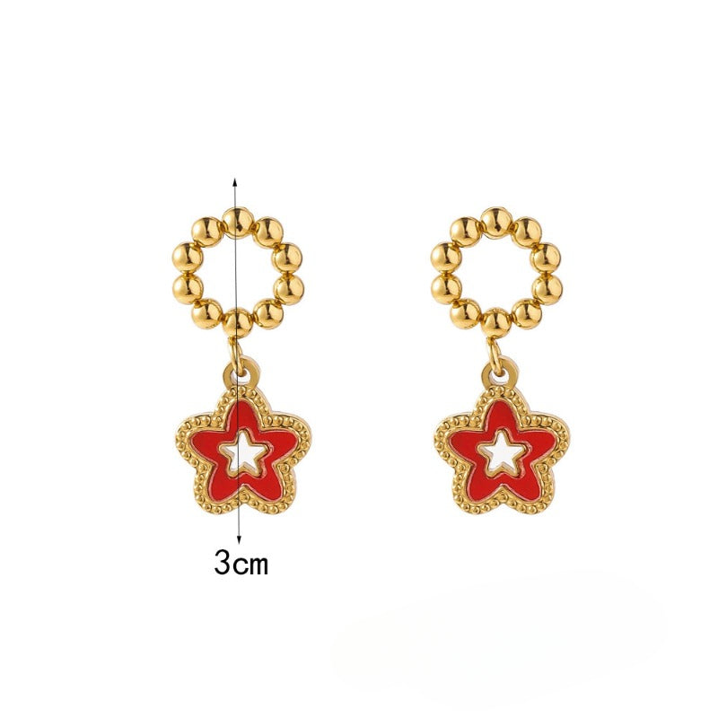 Wholesale Stainless Steel Round Steel Bead Pendant Five-pointed Star Earrings ACC-ES-RuiX005