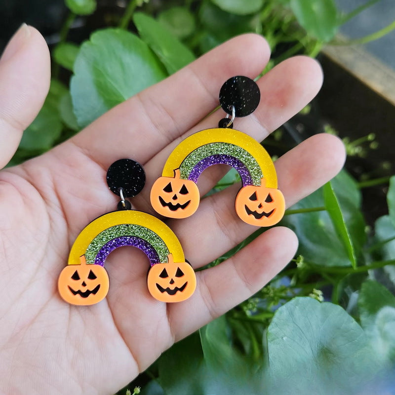 Wholesale Halloween Skull Pumpkin Rainbow Acrylic Earrings ACC-ES-XP019