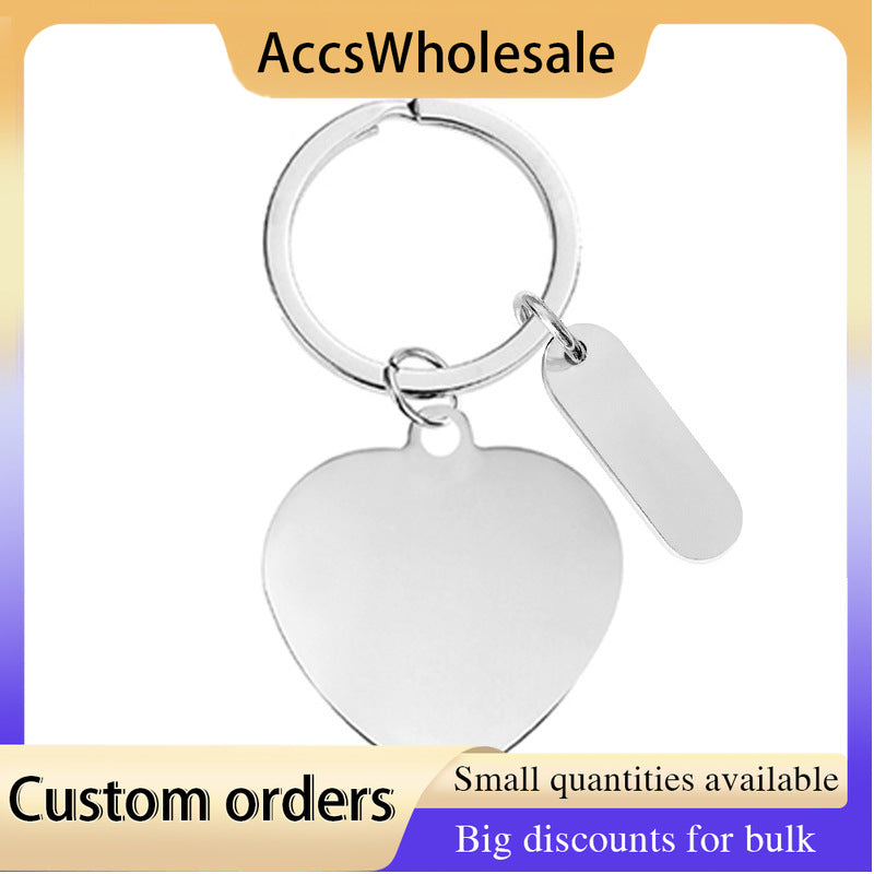 Custom Keychain with Laser Engraved Text or Logo - Multi-color Heart-shaped Small Strip Metal Keychain