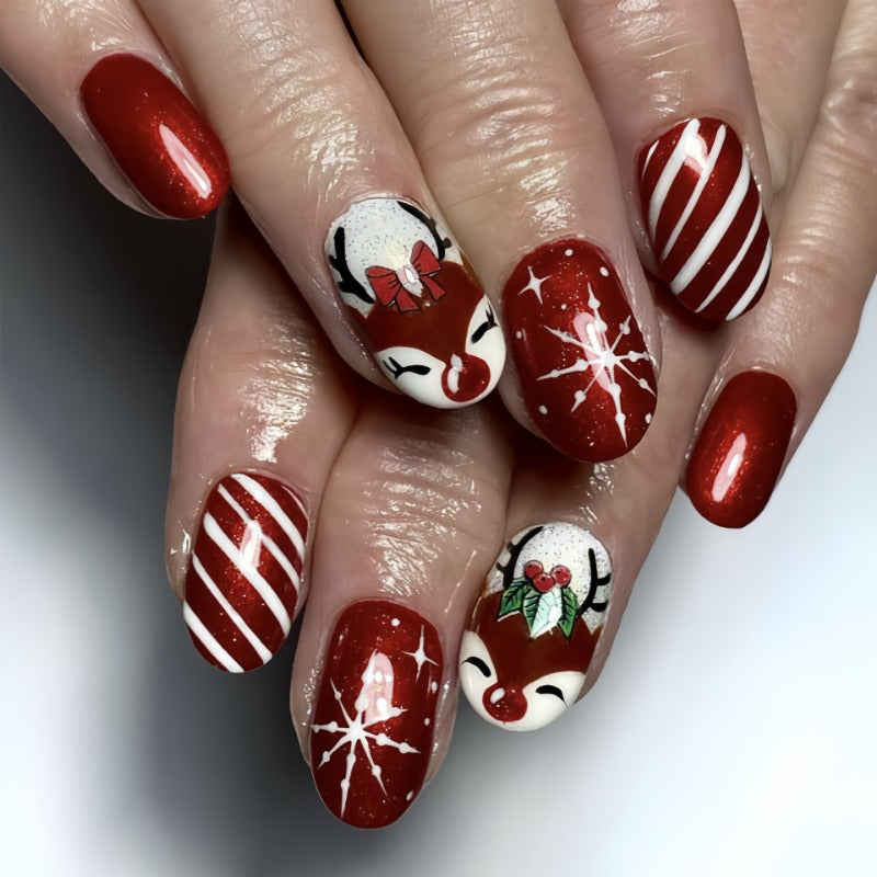 Wholesale 24 Pieces/box Red Christmas Deer Nails Kits Nail Stickers ACC-NS-Qianx002