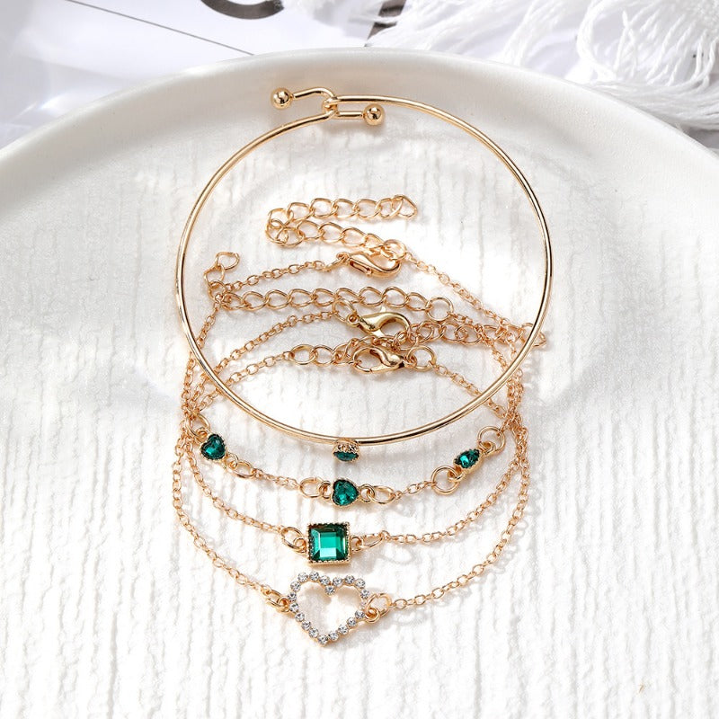 Wholesale 4pcs Vintage Green Diamond Square Bracelet Set ACC-BT-HanSJ006