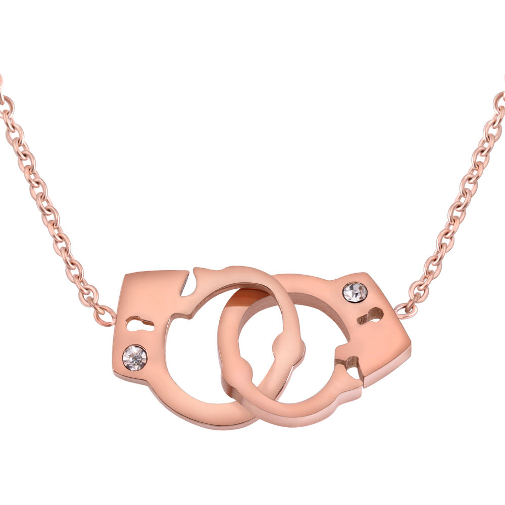 Wholesale Handcuffs Interlocking Couple Bracelet Titanium Steel Necklace ACC-NE-ZhongJi002