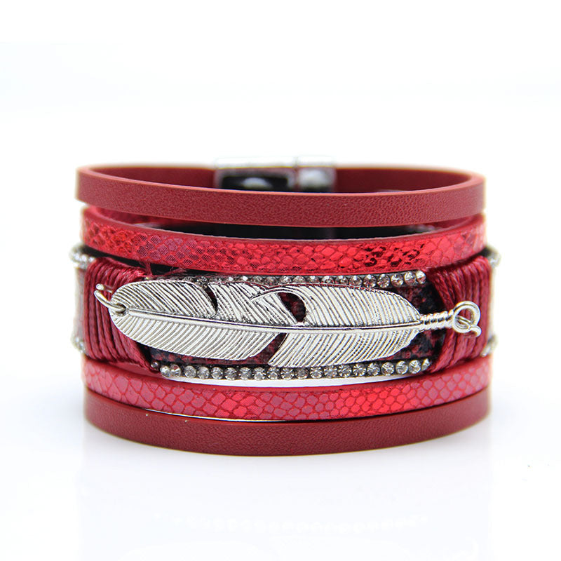 Wholesale Feather Leather Braided Multi-layer Bracelet for Women Layered Bracelet Set ACC-BT-ZiGe033