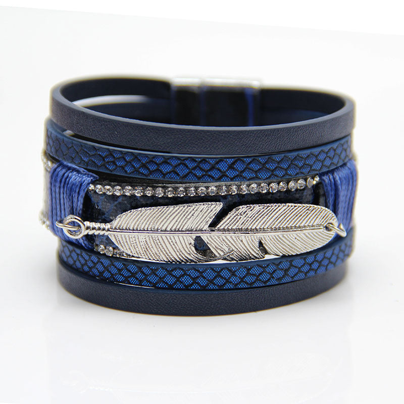 Wholesale Feather Leather Braided Multi-layer Bracelet for Women Layered Bracelet Set ACC-BT-ZiGe033