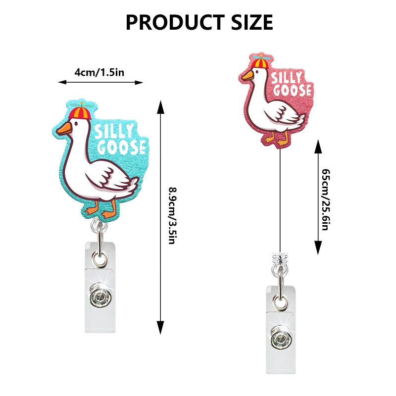 Wholesale Acrylic Cute Big Goose Retractable Rotating Badge Keychain ACC-KC-QiDing012