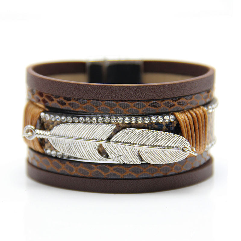 Wholesale Feather Leather Braided Multi-layer Bracelet for Women Layered Bracelet Set ACC-BT-ZiGe033