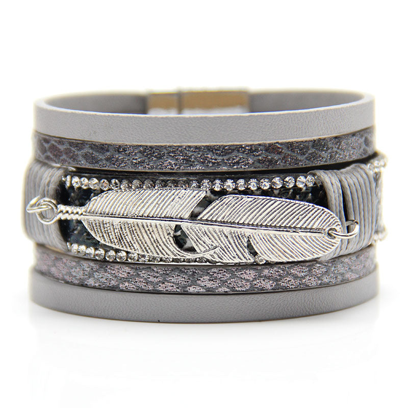Wholesale Feather Leather Braided Multi-layer Bracelet for Women Layered Bracelet Set ACC-BT-ZiGe033