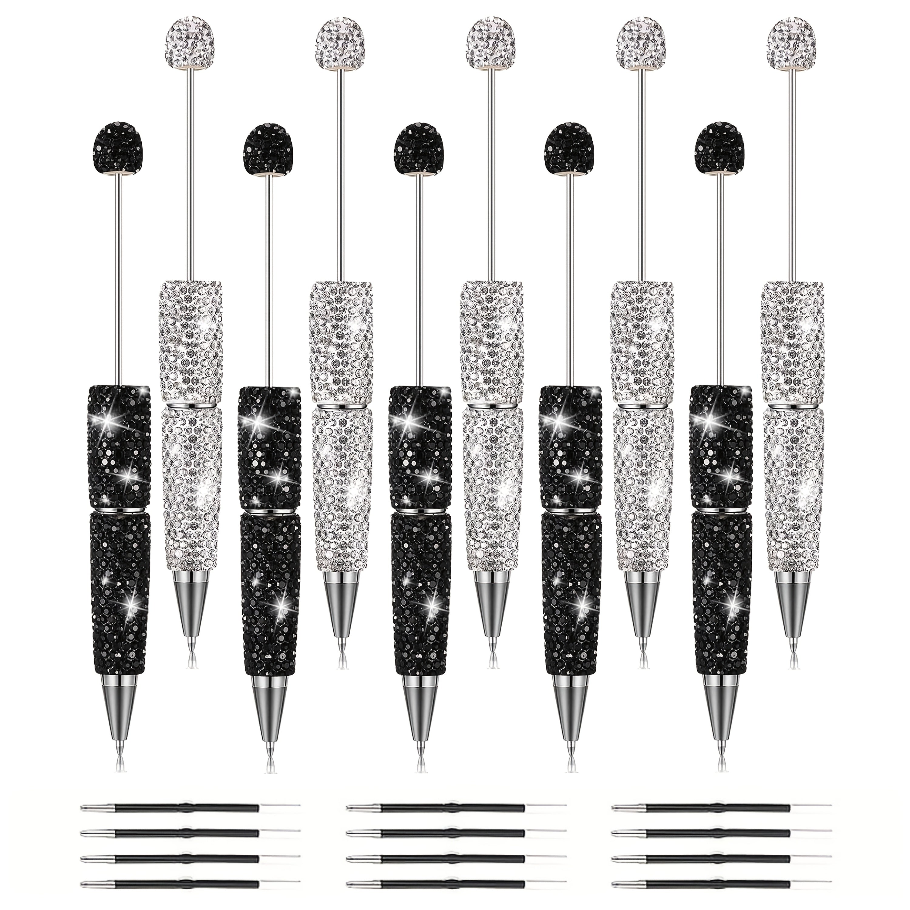 10pcs Glitter Beadable Pen Full Rhinestone Beadable Pen Shiny Fancy Pens for Beads Cute Journalling DIY Beaded Pen for Women Fun Bling Ballpoint Pens Back to School DIY Trendy Stuff