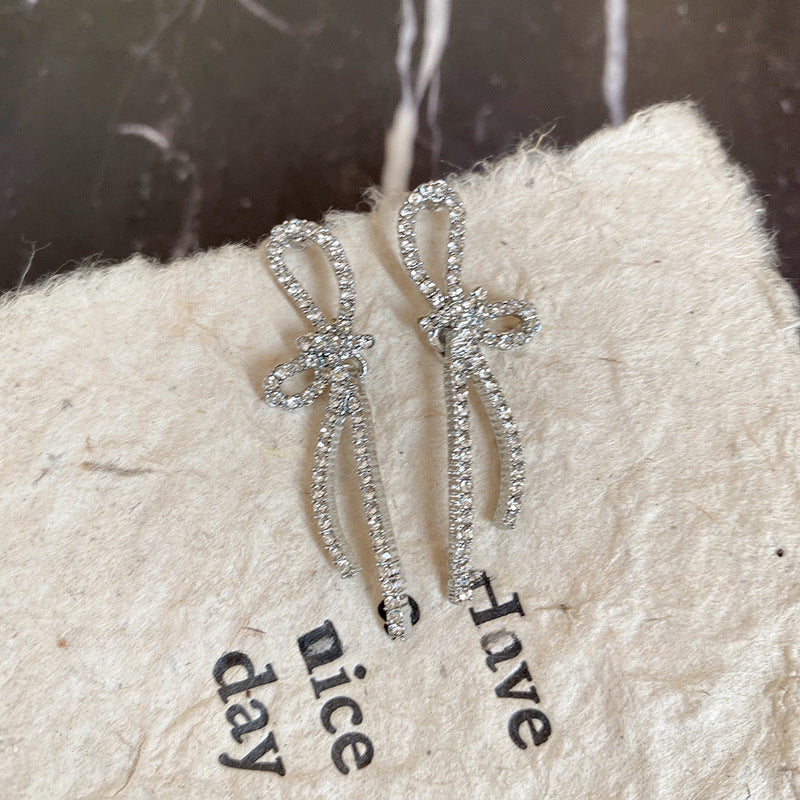 Wholesale Diamond Bow Copper S925 Silver Needle Earrings Blingbling Earrings Bow Earrings ACC-ES-LvSha004