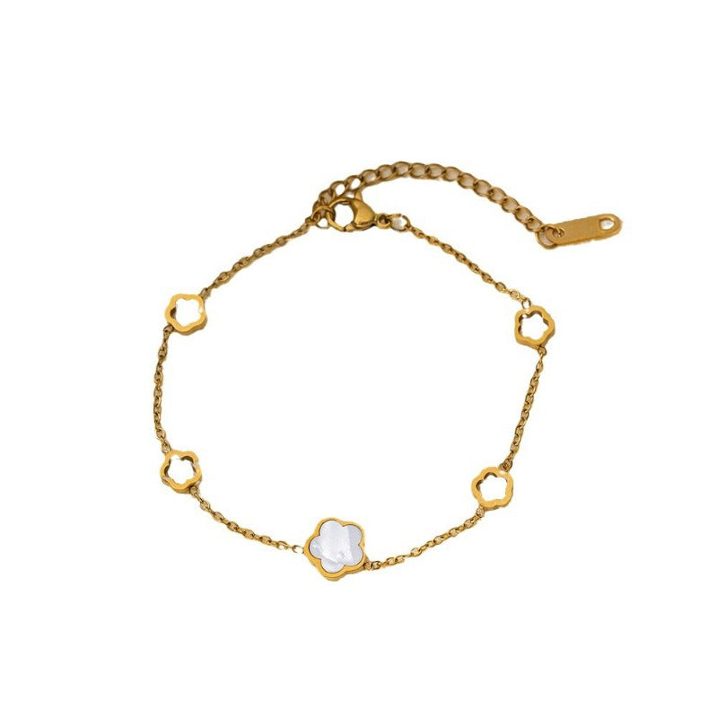 Wholesale Light Luxury Five-leaf Clover Flower Titanium Steel Bracelet ACC-BT-QiYun002