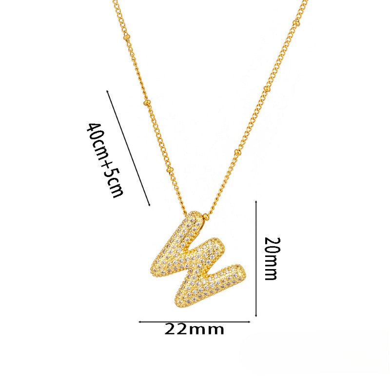 Wholesale Micro-Inlaid Zirconia Letter Pendant Necklace ACC-NE-KuCai012