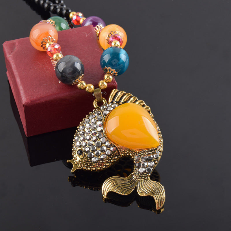 Wholesale Retro  Bohemian style glass long necklace