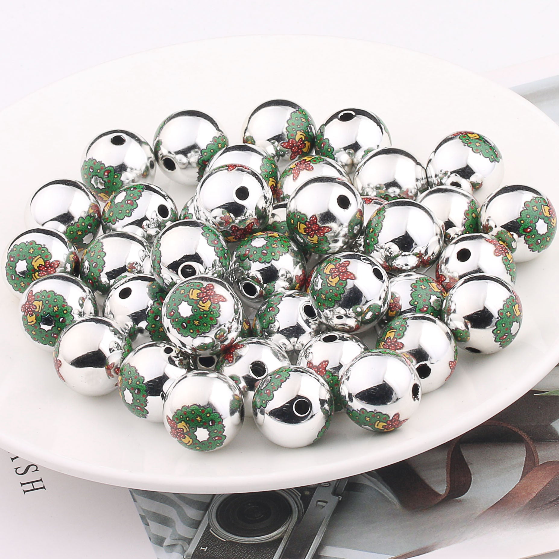 Wholesale 20pcs 16mm Christmas UV Color Printed Acrylic Round Beads DIY Bead Accessories ACC-BDS-ZhiXiang002