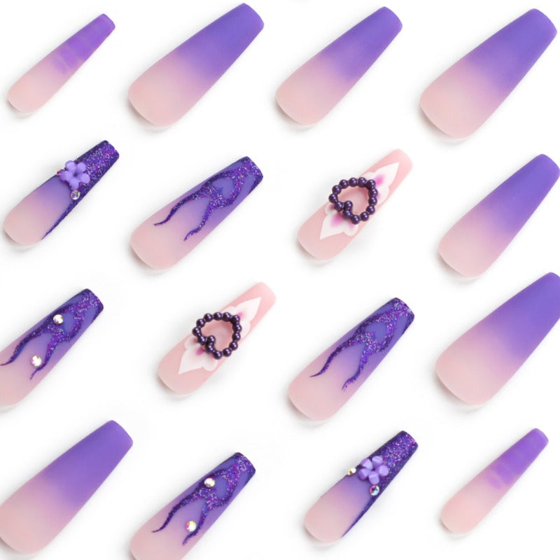 Wholesale 24 Pieces/box Purple Flowers Nails Kits Nail Stickers ACC-NS-LeFan193