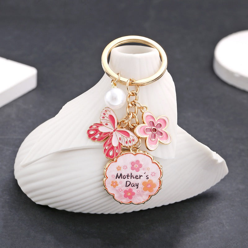 Wholesale Oil Drop Pink Butterfly Flowers Mother's Day Keychain ACC-KC-Luneng006