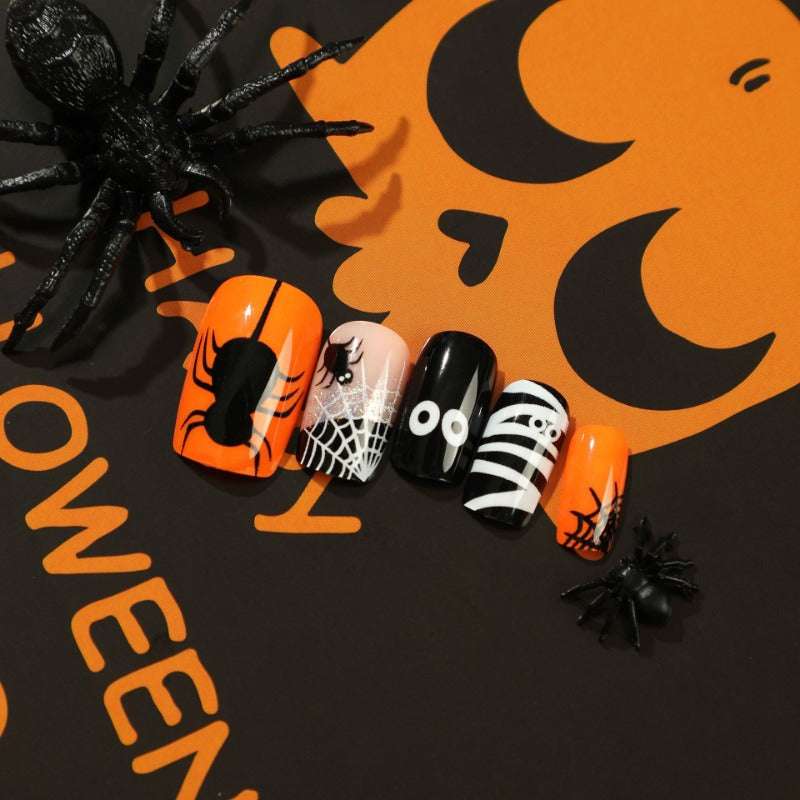 Wholesale 24 Pieces/box Halloween Spider Press-on Nails Kits Nail Stickers ACC-NS-LeFan103