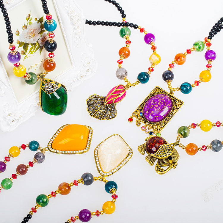 Wholesale Retro  Bohemian style glass long necklace
