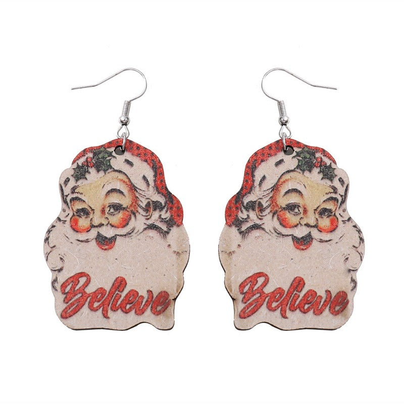 Wholesale Wooden Double-sided Santa Claus Letter Earrings ACC-ES-ChuLian099